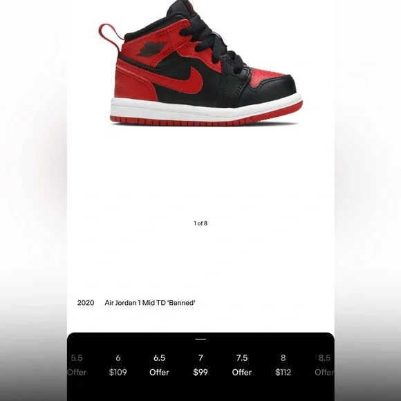 Nike Air Jordan 1 Retro Mid “Banned” Toddler Sneakers- SZ 7 C